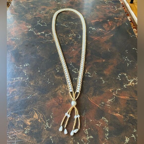 Vintage Pearl and Gold Color Bead Necklace - Costume Jewelry - Picture 1 of 4